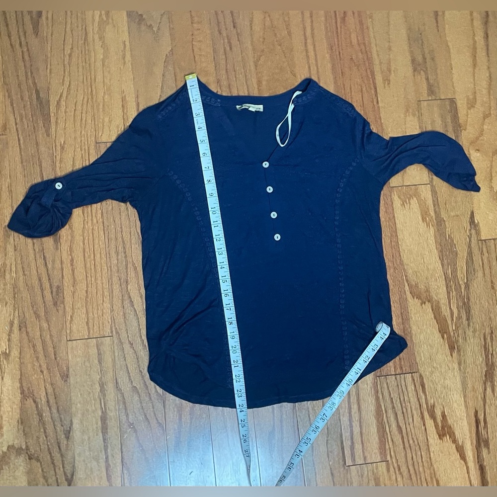 Democracy- Midnight Blue Blouse with Button Accents Size S - Picture 6 of 10